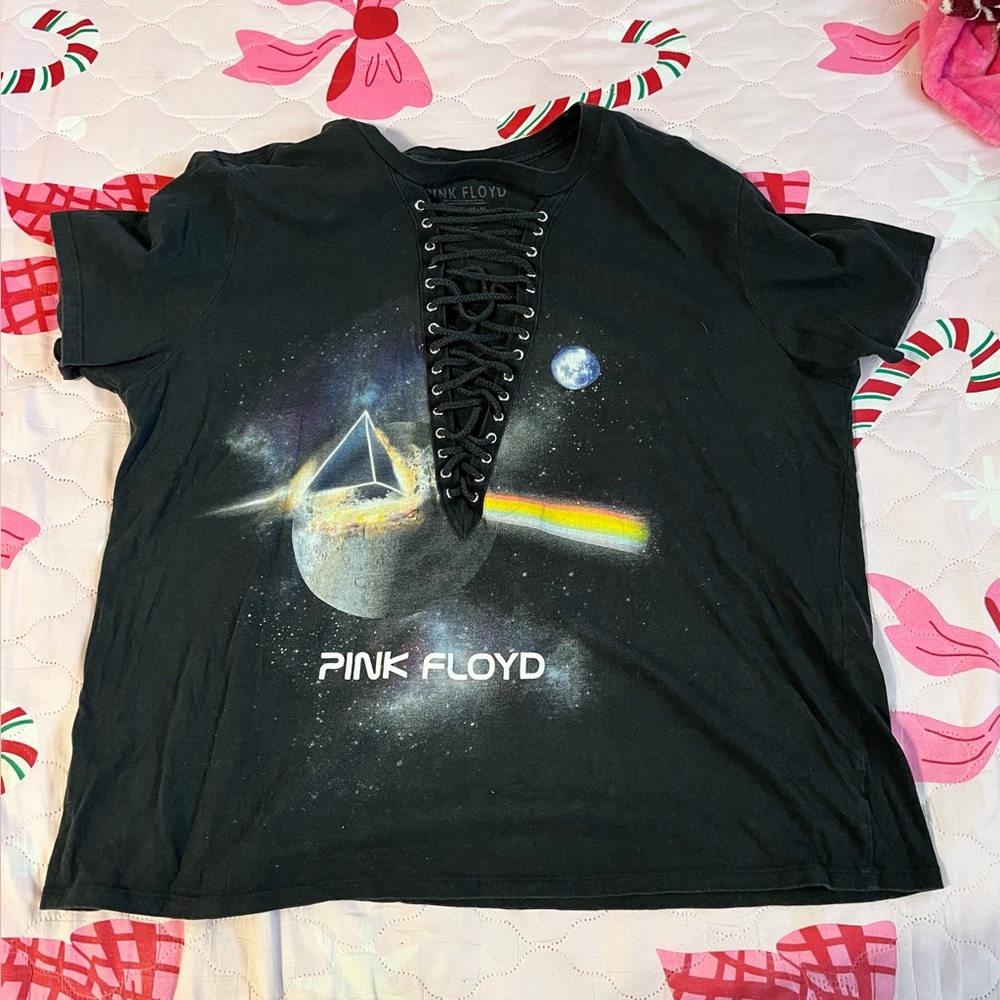 Pink Floyd Black Lace-Up Graphic Tee